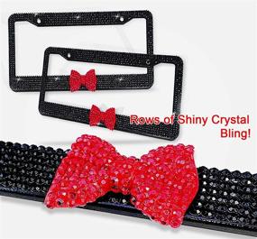img 2 attached to 🏎️ Zento Deals Shiny Bling Women License Plate Frame- Crystal Black Rhinestones with Red Ribbon Bow- 2-Pack Premium Quality License Plate Cover with Mounting Screws: Add Flair to Your Ride with Sparkling Style!