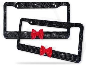 img 4 attached to 🏎️ Zento Deals Shiny Bling Women License Plate Frame- Crystal Black Rhinestones with Red Ribbon Bow- 2-Pack Premium Quality License Plate Cover with Mounting Screws: Add Flair to Your Ride with Sparkling Style!