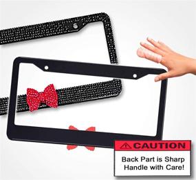 img 1 attached to 🏎️ Zento Deals Shiny Bling Women License Plate Frame- Crystal Black Rhinestones with Red Ribbon Bow- 2-Pack Premium Quality License Plate Cover with Mounting Screws: Add Flair to Your Ride with Sparkling Style!