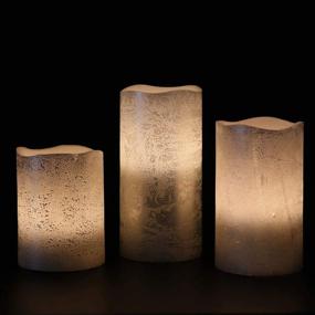 img 3 attached to 🕯️ Set of 3 Silver Flameless LED Candles with Timer and Remote Control - Battery Operated Pillar Candles, Warm White Flickering Light, Textured Wax Finish, Long Lasting Batteries Included