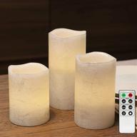 🕯️ set of 3 silver flameless led candles with timer and remote control - battery operated pillar candles, warm white flickering light, textured wax finish, long lasting batteries included логотип