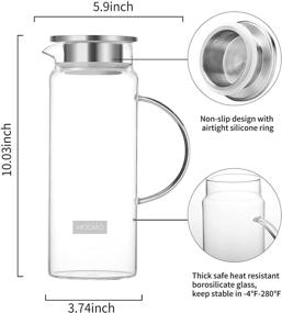 img 3 attached to 🥤 SIXAQUAE 48OZ Pitcher Glass Water Pot with Stainless Steel Lid - Perfect for Juice, Ice Tea, and More!