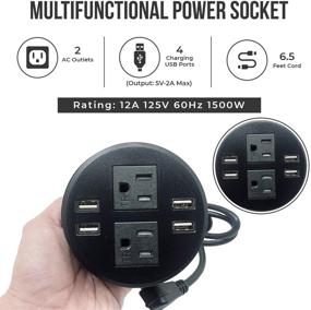 img 3 attached to Настольная многофункциональная зарядная станция Power Grommet Outlet, круглый дизайн, подходит для размеров 3 1/8" - 3 1/4", 2 розетки с заземлением, 3 розетки, 4 порта USB для зарядки, сертифицирована ETL (черный, 4 USB/3 розетки-DC-8889)