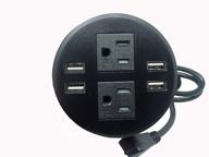 настольная многофункциональная зарядная станция power grommet outlet, круглый дизайн, подходит для размеров 3 1/8" - 3 1/4", 2 розетки с заземлением, 3 розетки, 4 порта usb для зарядки, сертифицирована etl (черный, 4 usb/3 розетки-dc-8889) логотип