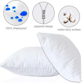 img 3 attached to 2 Pack Standard Size 20 x 26 Inch Waterproof Zippered Pillow Protector, Cotton Terry Encasement, White Pillow Case