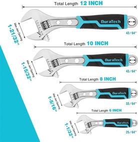 img 3 attached to 🔧 Набор ключей DURATECH из 4 предметов: регулируемые ключи 6-12 дюймов, трехфункциональные гаечные ключи с квадратным/гексагональным съемником, изготовлены из закаленной хром-ванадиевой стали с хромированным покрытием – с двухматериальной рукояткой. В комплекте идет рулонная сумка!