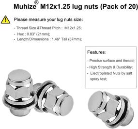 img 2 attached to 🔩 Комплект гаек MuHize M12x1.25 хром - 20 штук, высота 1,46 дюйма Магниевое сиденье гаек с шайбой, 12 мм х 1,25 закрытый конец, 0,83 дюйма гексагональный патрубок - подходит для Infiniti, Nissan.