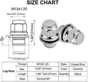 img 3 attached to 🔩 Комплект гаек MuHize M12x1.25 хром - 20 штук, высота 1,46 дюйма Магниевое сиденье гаек с шайбой, 12 мм х 1,25 закрытый конец, 0,83 дюйма гексагональный патрубок - подходит для Infiniti, Nissan.