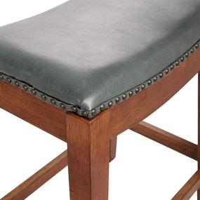 img 1 attached to 🪑 OSP Home Furnishings Metro Bonded Leather Bar-Height Saddle Stool: Nail Head Accents, Espresso Legs, 29-Inch, Pewter