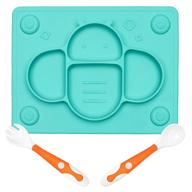 🐝 yiveko divided suction plates for babies, silicone baby spoon and fork set for toddlers, suction stick to highchair trays and table, kids plates and utensils in bees blue logo