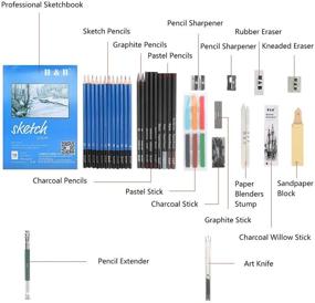 img 2 attached to 🖌️ Полный набор из 48 графитовых карандашей H & B для набросков с углем, графитом, мелом, карбоновой ручкой, пастельными палочками, точилкой и ластиками - Basic Drawing Pencil Set от Global-store.