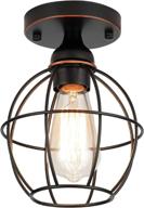 💡 semi flush mount ceiling light fixture - rustic black metal cage industrial vintage ceiling light cover, ceiling light fixtures for hallway stairway porch bedroom kitchen логотип