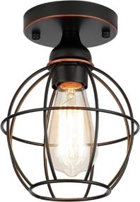 img 3 attached to 💡 Semi Flush Mount Ceiling Light Fixture - Rustic Black Metal Cage Industrial Vintage Ceiling Light Cover, Ceiling Light Fixtures for Hallway Stairway Porch Bedroom Kitchen