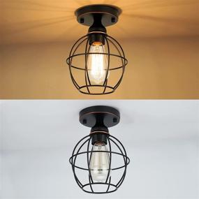 img 2 attached to 💡 Semi Flush Mount Ceiling Light Fixture - Rustic Black Metal Cage Industrial Vintage Ceiling Light Cover, Ceiling Light Fixtures for Hallway Stairway Porch Bedroom Kitchen