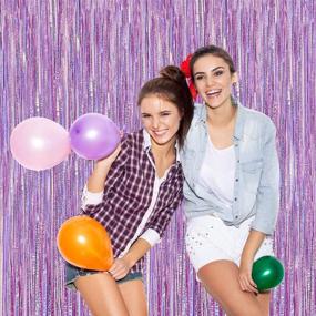 img 1 attached to 🎉 Purple Foil Fringe Curtain Backdrop (2 Pack) - 9.8 x 3.3 ft Photo Booth Backdrop Curtain for Parties - Tinsel Curtain Fringe Backdrop Party Decorations for Birthday, Wedding, or Bachelorette Party