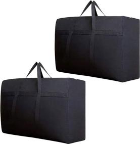 img 4 attached to Waterproof Moving Storage Bags - Extra Large, Sturdy, Foldable, and Resistant with Zippers. Reusable Bags for Move, Travel, College, Shopping, and Home Storage. Pack of 2 in Black.