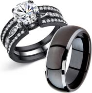 💍 stylish mabella black titanium couple rings: cz stainless steel wedding sets for men and women logo