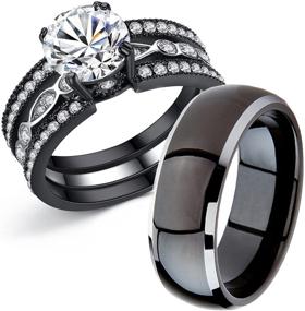 img 4 attached to 💍 Stylish MABELLA Black Titanium Couple Rings: CZ Stainless Steel Wedding Sets for Men and Women