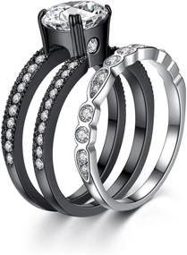 img 2 attached to 💍 Stylish MABELLA Black Titanium Couple Rings: CZ Stainless Steel Wedding Sets for Men and Women