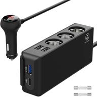 qidoe 12v/24v car charger splitter: 200w, 3 sockets, 4 ports, cigarette 🚗 lighter function, qc 3.0 & 18w usb c outlets, led voltmeter, power switch adapter logo