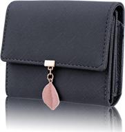 💼 stylish innifer tri-fold wallets for women: pu leather leaf card holder with coins zipper pocket & id window (cross pattern-navyblue) logo