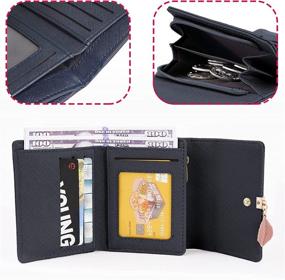 img 3 attached to 💼 Stylish INNIFER Tri-fold Wallets for Women: PU Leather Leaf Card Holder with Coins Zipper Pocket & ID Window (Cross pattern-NAVYBLUE)