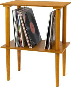 img 2 attached to 🎵 Oak Wooden Music Center Stand with Victrola Record Holder Shelf