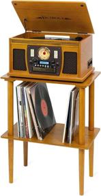 img 1 attached to 🎵 Oak Wooden Music Center Stand with Victrola Record Holder Shelf