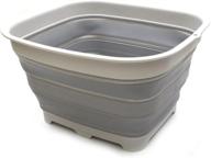 sammart 15l collapsible dishpan - portable with draining plug - foldable 🧺 washing basin - space saver kitchen storage tray - grey - 3.9 gallon logo