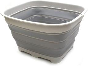 img 4 attached to SAMMART 15L Collapsible Dishpan - Portable with Draining Plug - Foldable 🧺 Washing Basin - Space Saver Kitchen Storage Tray - Grey - 3.9 Gallon