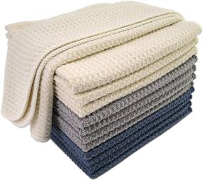 img 4 attached to 🧽 Polyte Premium Microfiber Kitchen Dish Cloth - Waffle Weave 12 Pack (12x12 in, Dark Blue, Gray, Off White)