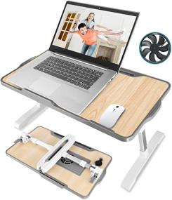 img 4 attached to 🛏️ JZBRAIN Adjustable Laptop Desk for Bed: Foldable, with Fan, Perfect for Working, Gaming, Reading on Bed, Couch, Floor, Fits 10-15" Laptops and Tablets