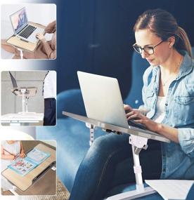 img 1 attached to 🛏️ JZBRAIN Регулируемый столик для ноутбука на кровати: складной, с вентилятором, идеально подходит для работы, игр, чтения в кровати, на диване, на полу, подходит для ноутбуков и планшетов от 10 до 15