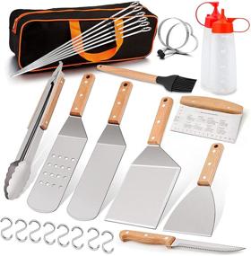 img 4 attached to 🔥 Leonyo Griddle Accessories Set of 27: Heavy Duty Metal Grilling Spatula & BBQ Burger Turner Kit for Cast Iron Flat Top Teppanyaki Hibachi Cooking - Includes Carrying Bag, Perfect Men's Gift