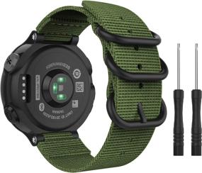 img 4 attached to 👉 Premium Woven Nylon Watch Band - Army Green | Compatible with Garmin Forerunner 235/220/230/620/630/735XT/Approach S20/S6/S5