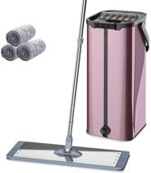 🧹 professional commercial floor cleaner set - purple squeeze flat mop and bucket with adjustable stainless steel handle, includes 4 washable reusable microfiber mop pads, ideal for efficient floor cleaning logo