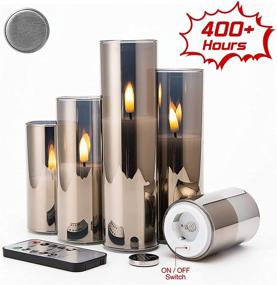 img 2 attached to Eywamage 5 Pack Slim Flameless Pillar Candles In Smoke Gray Glass Batteries Included