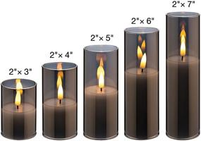 img 3 attached to Eywamage 5 Pack Slim Flameless Pillar Candles In Smoke Gray Glass Batteries Included