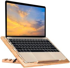 img 4 attached to 👍 Enhance Your Workstation with the Extra Large Laptop Stand Bamboo Wood by wishacc: Portable and Ventilated, with 5 Adjustable Angles for an Ergonomic Computing Experience