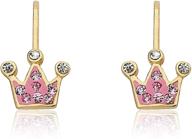 molly glitz girls' 14k gold-plated crystal crown leverback earrings logo