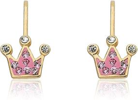 img 3 attached to Molly Glitz Girls' 14k Gold-Plated Crystal Crown Leverback Earrings