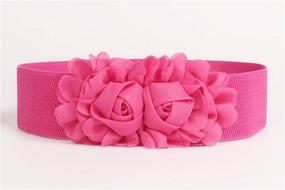 img 2 attached to Womens Elastic Stretch Double Flower Yellow Women's Accessories in Belts