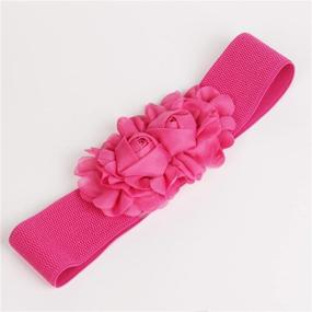 img 1 attached to Womens Elastic Stretch Double Flower Yellow Women's Accessories in Belts