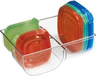 mdesign clear plastic food storage container lid holder - 3-compartment organizer bin for kitchen cabinets, cupboards, pantry shelves логотип