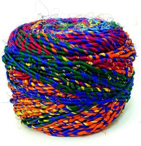 img 2 attached to 🌈 Разноцветная пряжа Revolution Fibers из переработанного шелкового сари: яркая радужная пряжа для вязания, ткачества и вязания крючком - мультиколоровая пряжа из чистого шелка, изготовленная из резных лент из использованной ткани сари - 100 граммов на мотке (1 упаковка)