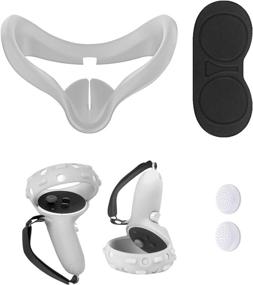 img 4 attached to 🎮 Enhance Oculus Quest 2 Experience with 6Pcs Touch Controller Grip Cover, Adjustable Wrist Knuckle Strap, VR Lens Protect Cover, Sweatproof Silicone Eye Mask (White)
