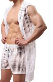 img 3 attached to 👕 Translucent Hooded Sleeveless Bathrobes for Men - Sleepwear, Clothing, and Lounge