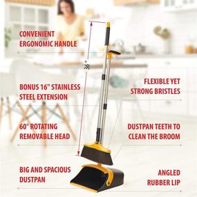 img 3 attached to 🧹 Ultimate Kitchen Broom and Dustpan Set - Long Handle Combo for Effortless Floor Cleaning - Standing Dustpan with Rotating Head - Ideal for Home and Lobby Use (Black)