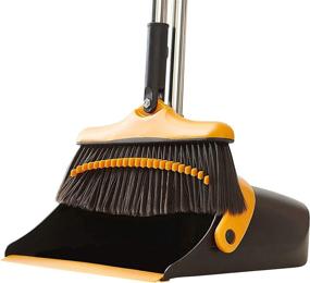 img 4 attached to 🧹 Ultimate Kitchen Broom and Dustpan Set - Long Handle Combo for Effortless Floor Cleaning - Standing Dustpan with Rotating Head - Ideal for Home and Lobby Use (Black)