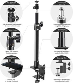 img 2 attached to 📷 Настольный стол с регулируемым зажимом C и вращающейся шаровой головкой на 360° для камеры DSLR / кольцевого освещения / видеосвета, совместимый с устройствами от 12,9 до 22 дюймов - настольная камерная подставка Pixel Desk